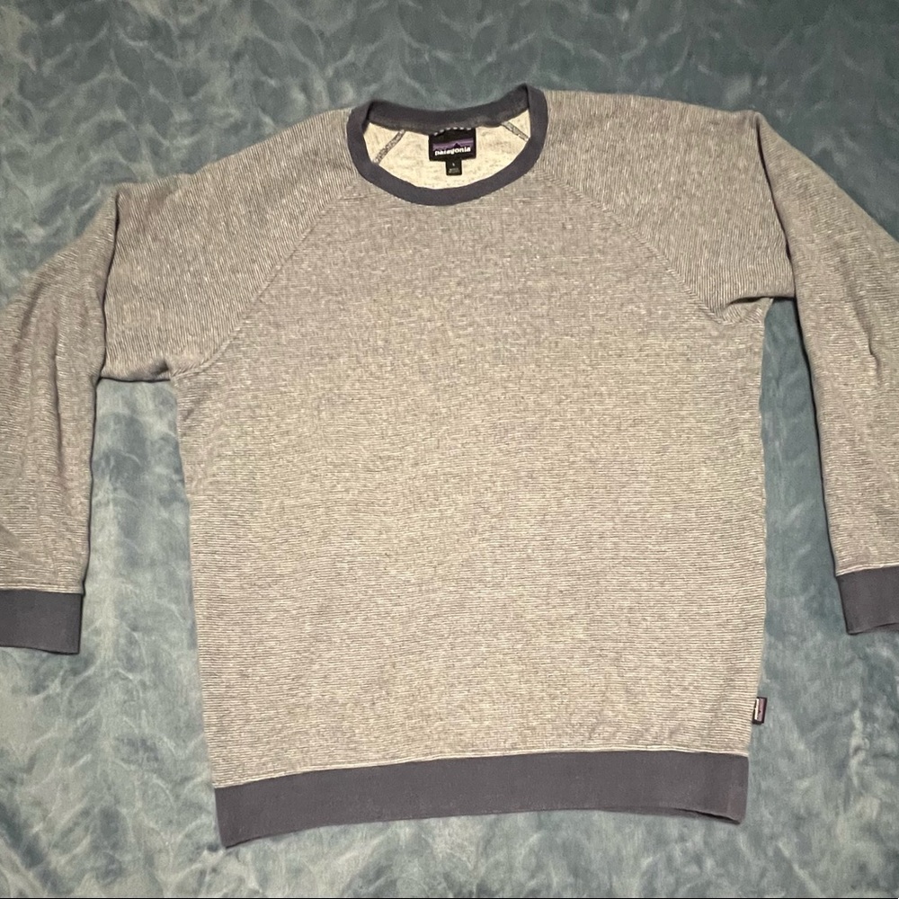 Patagonia sweatshirt men’s Large blue white trail harbor crewneck long sleeve